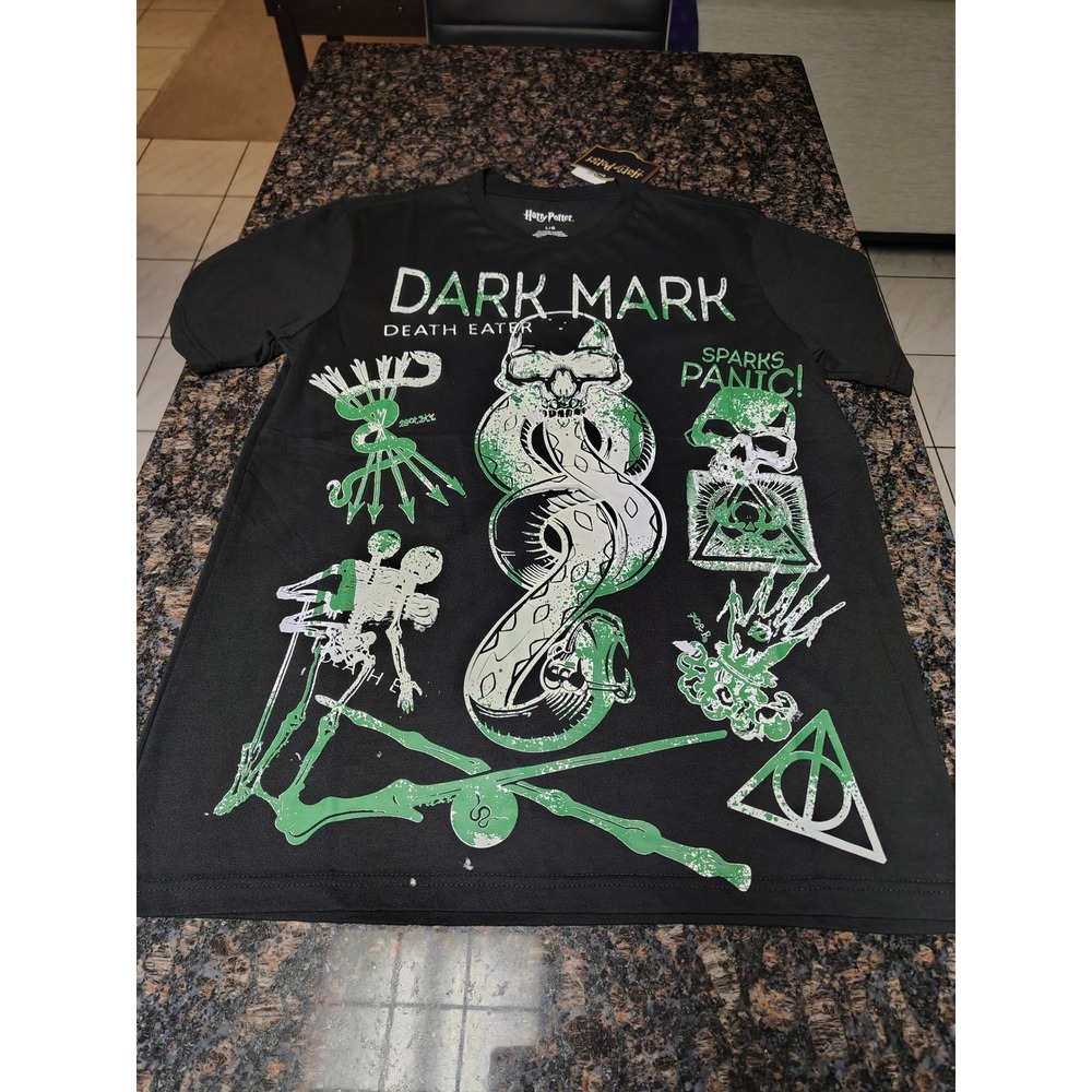 Harry Potter Mens Dark Mark Death Eater Graphic T-Shirt Black Green Large NWT